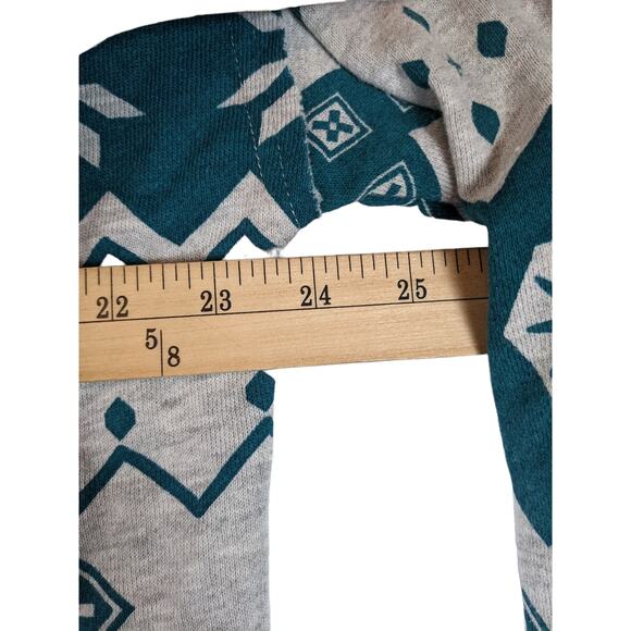 Colsie Cropped Sweatshirt Fair Isle Fleece Lounge Gray S Teal Long Sleeves Crew - Picture 8 of 9